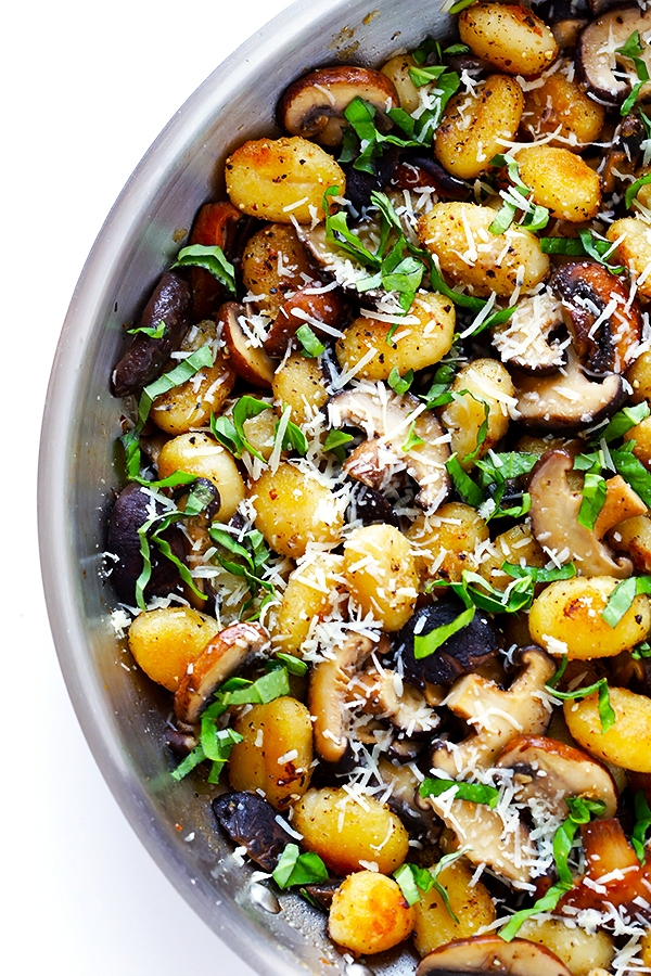 Toasted-gnocchi-with-mushrooms-basil-and-parmesan