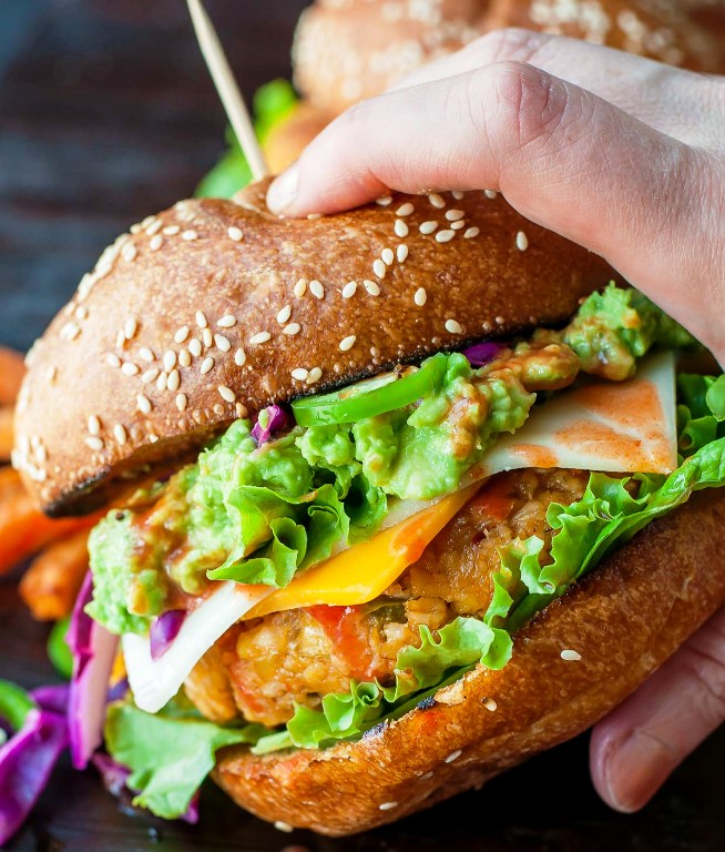 Feisty buffalo chickpea veggie burgers
