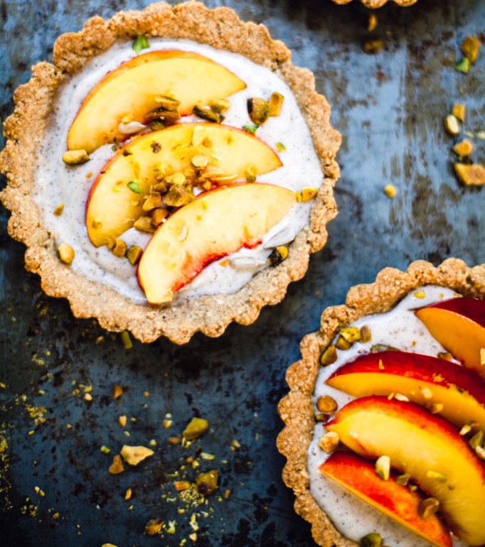 Nectarine-pistachio-coconut-yogurt-tarts