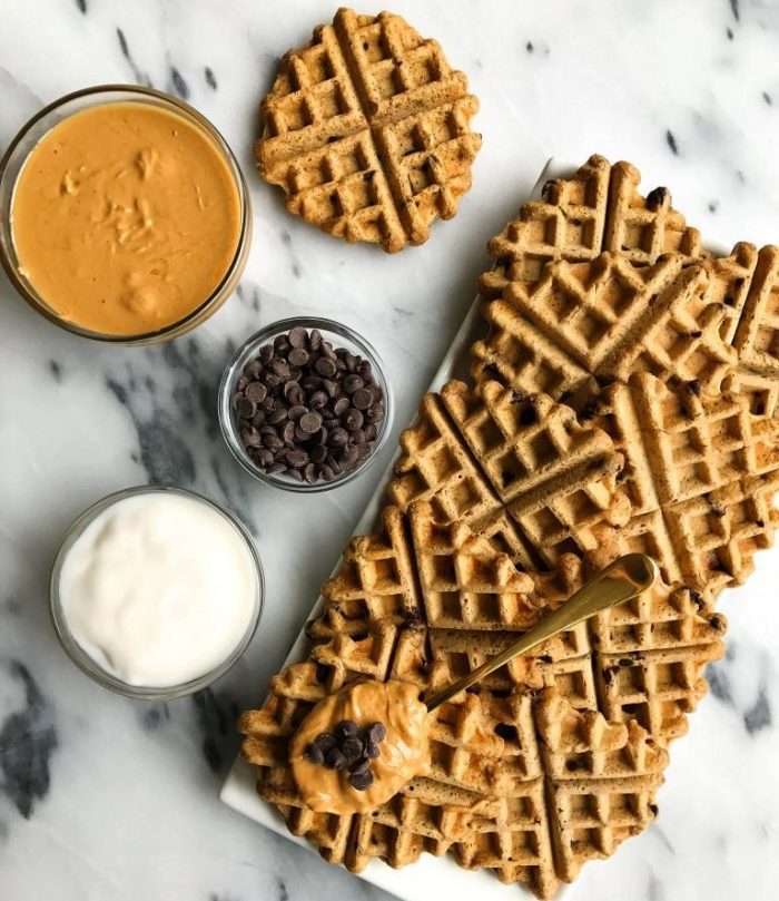 Vegan Peanut Butter Cup Waffles made with Oat Flour for a deliciously easy breakfast!