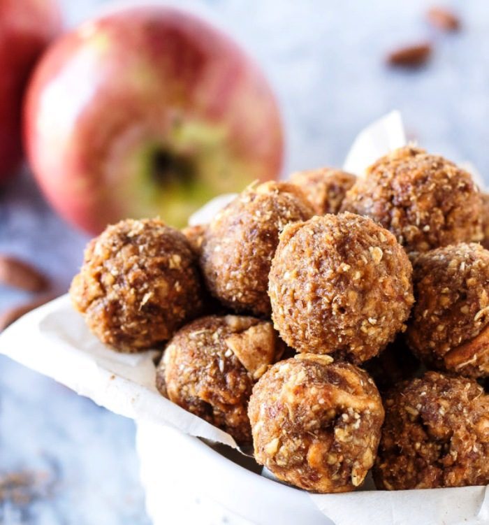 These Cinnamon Apple Energy Bites are perfect for a pre-workout or after school snack! They’re easy to make, gluten-free, vegan and you’ll love the cinnamon apple flavor!