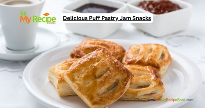 Delicious Puff Pastry Jam Snacks recipe idea. Easy to make buttery flaky puff pastry tarts with jam for dessert and tea time treats for all.