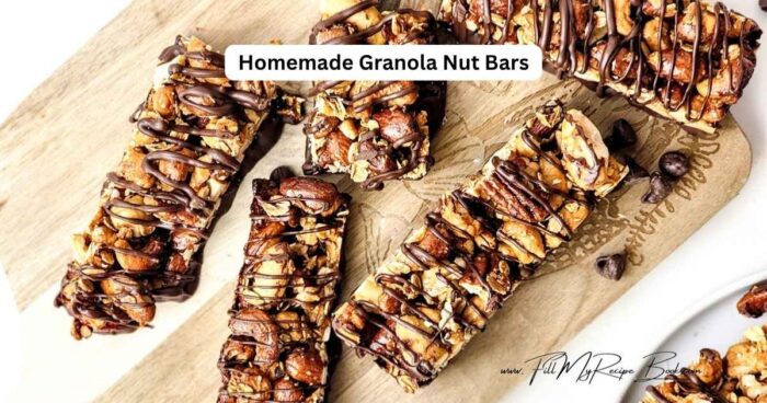 A chewy healthy chocolate Homemade Granola Nut Bars recipe. Easy and quick idea for oven baked snack or treat with honey, coconut oil, oats.