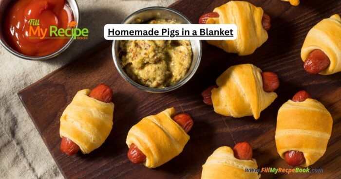 Create these easy Homemade Pigs in a Blanket for appetizers, served warm or cold. These delightful mini puff pastry snacks filled with small sausages are perfect for any party.