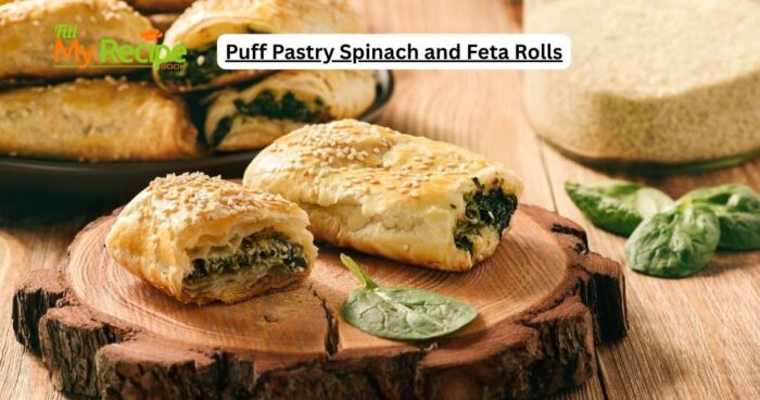 Puff Pastry Spinach and Feta Rolls recipe idea to create for party, appetizers. Mini Savory sausage rolls that are vegetarian friendly snacks.