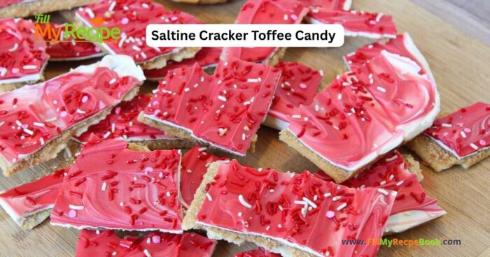Saltine Cracker Toffee Candy recipe. Easy tasty toffee crack candy treat to make and share on Valentines day or other holidays, with family.