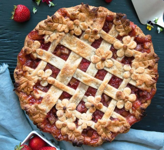 Since the rhubarb season was flashing by, I stocked up to prep for a classic strawberry and rhubarb combination. I made a decorative pie top.