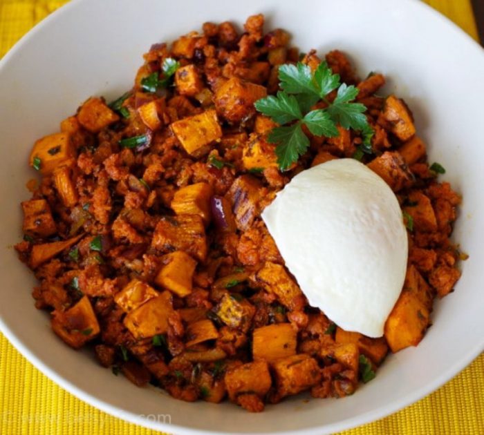 Sweet potato chorizo skillet