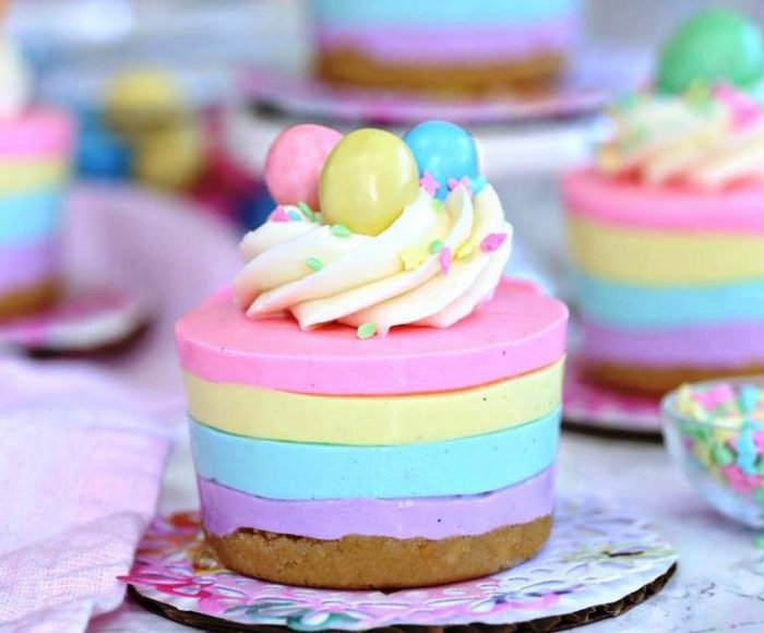 These No-Bake Mini Cheesecakes are the perfect no-sweat, no-effort Easter dessert. They’re cute and easy pastel striped cheesecakes, with no baking required.