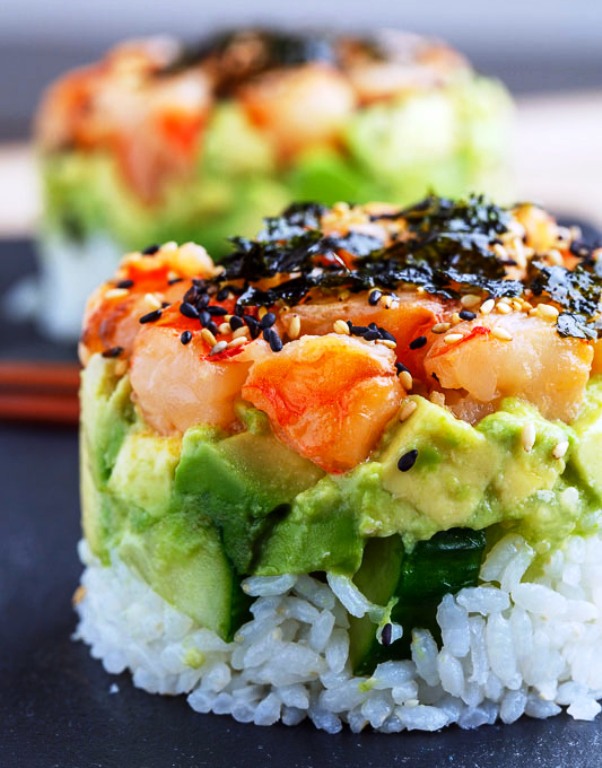 Spicy-shrimp-sushi-stacks.