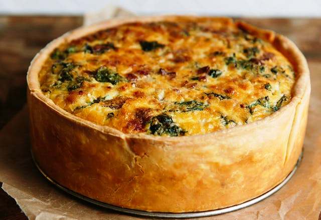 Swiss-chard-and-bacon deep dish quiche
