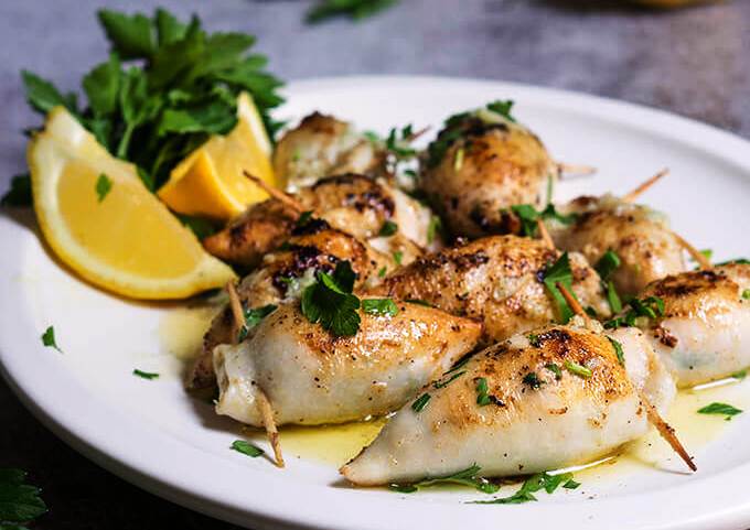 Stuffed-calamari-in-lemon-butter-sauce