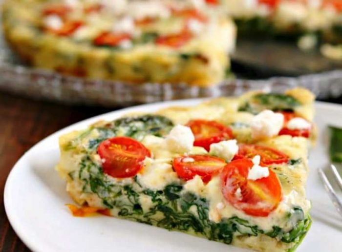 Spinach-tomato-feta-crustless-quiche