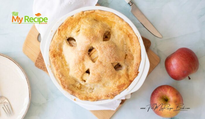 An Easy Homemade Apple Pie and Crust recipe to bake. Double crust with layers of sweet honeycrisp apples, cinnamon and sugar a warm dessert.