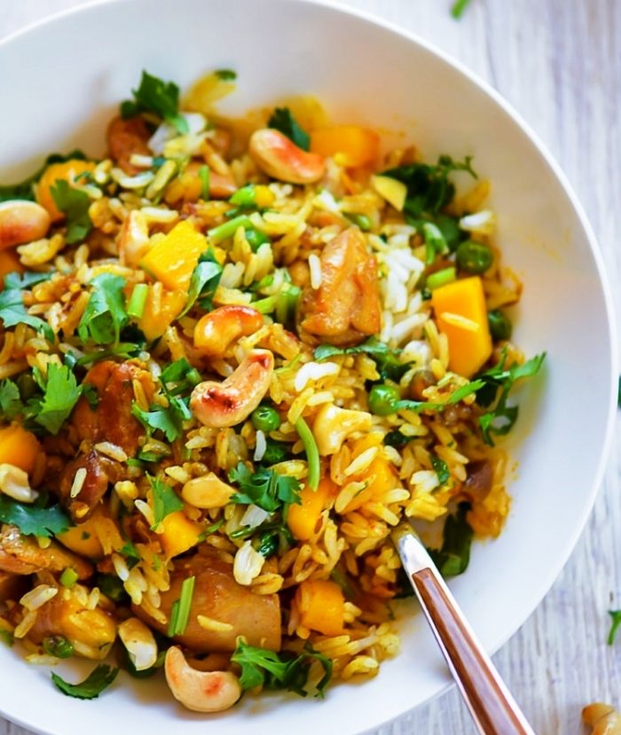 Coconut-cashew-curry-chicken-and-rice-with-mango