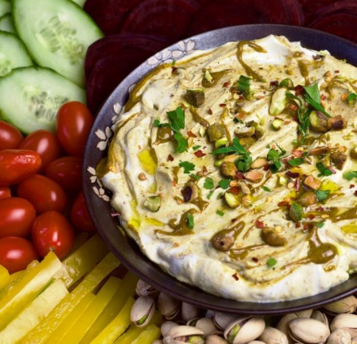 Creamy and delicious Pistachio Yogurt Dip is the perfect mediterranean inspired hearty healthy dip to accompany vegetables, fish, or even on top of sandwiches.