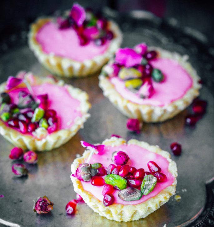 Rosewater-tartlets-pomegranate-salted-pistachios