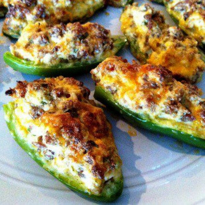 Sausage stuffed jalapeno poppers