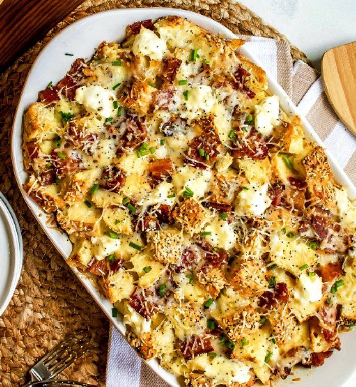 This Everything Bagel Make Ahead Breakfast Casserole is an easy breakfast or brunch recipe that turns your favorite breakfast bagel into a meal that feeds the whole family!