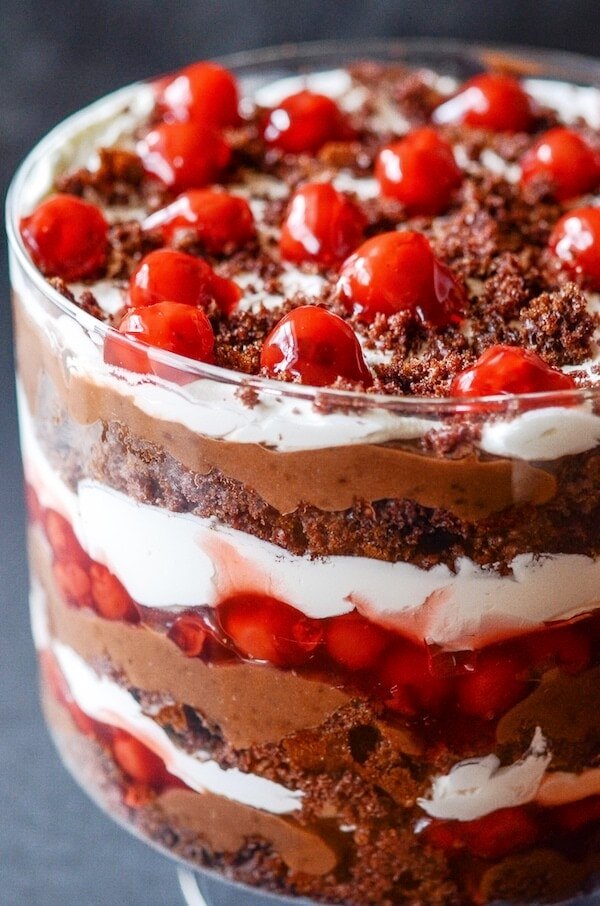 This Black Forest Trifle boasts layers of chocolate, cherries, and whipped cream. It’s a crazy-delicious recipe that always looks impressive, but is actually super easy!