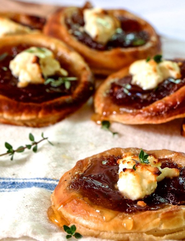 Caramelized onion and feta tartlets drizzled with honey, and a tip for making them for a last minute appetizer!