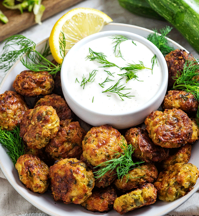 These Cheesy Garlic Zucchini Bites. They’re tender inside and crispy outside, kind of like what you’d expect out of a great tater tot.