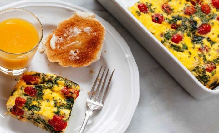 Frittata squares with spinach tomatoes and feta