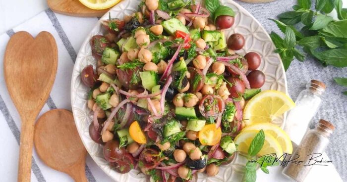 Simple Chickpea Salad That’s Anything but Boring. An easy, healthy, and refreshing dish made with chickpeas, fresh vegetables, and herbs.