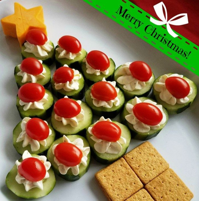 If you do any entertaining over the holidays you’ll want to make this fun Christmas tree shaped appetizer. I love cucumber bites but I decided to change them up a bit after having a gyro for lunch