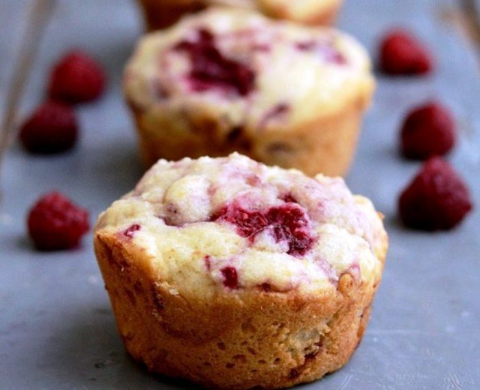 These healthy gluten free lemon raspberry muffins make a quick snack or breakfast on the go.