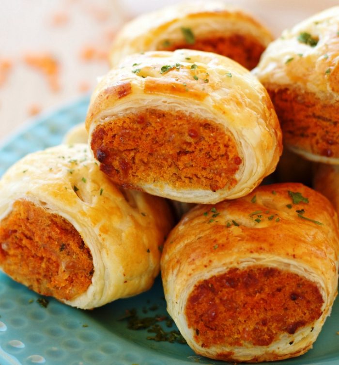 These Vegetarian Red Lentil Sausage Rolls are the perfect vegetarian appetizer! You won't even miss the meat!