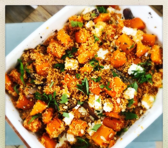 Make the most of deliciously sweet roasted butternut squash with this super easy vegetarian roast squash and feta couscous meal idea. Super simple and really tasty!