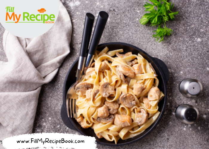 One Pot Pasta with Chicken & Mushrooms cooked in coconut milk
