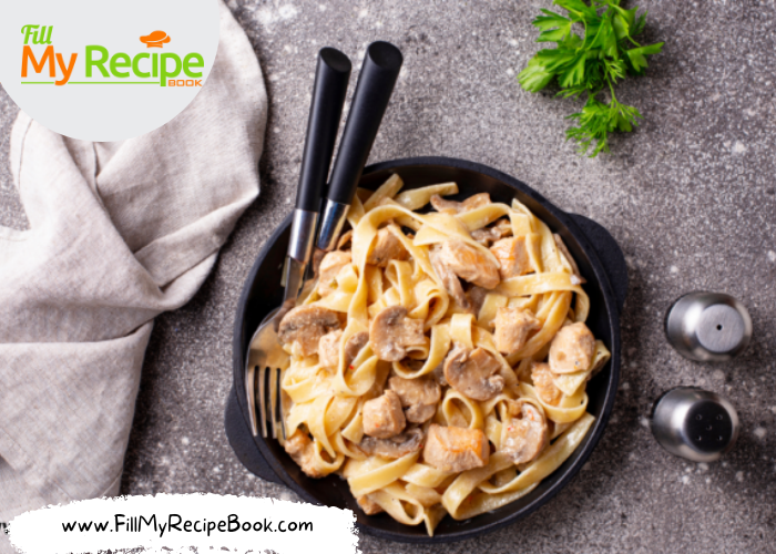 One Pot Pasta with Chicken & Mushrooms cooked in coconut milk