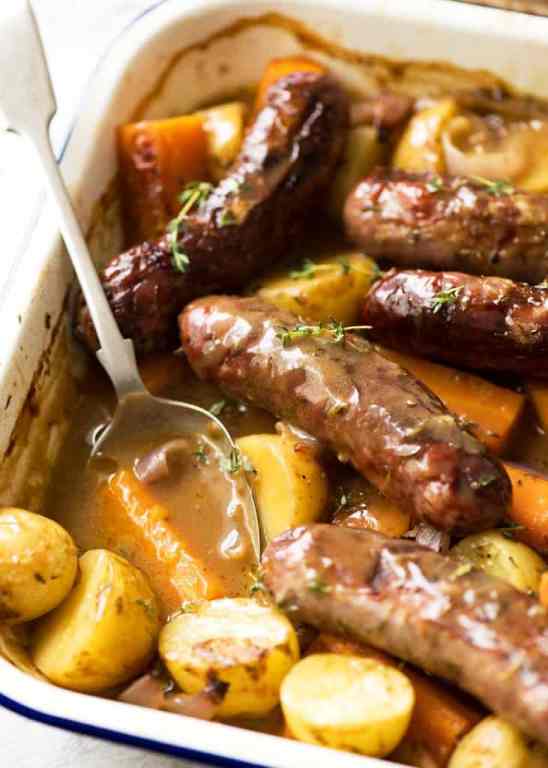 One-pan-sausage-and-vegetable-bake-with-gravy