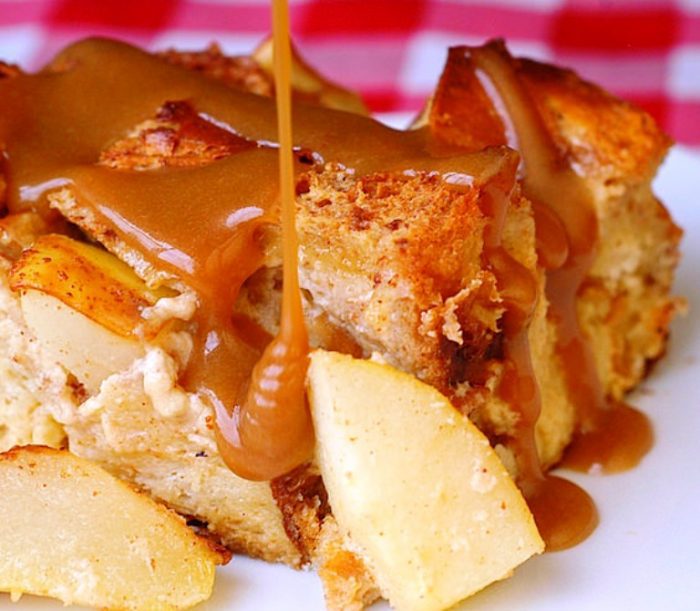 Spiced-pear-bread-pudding-with-butterscotch-sauce