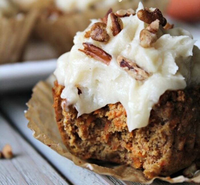 This Paleo Carrot Cake Cupcake recipe contains no dairy, no grains, no refined sugar, and no nuts making it the perfect allergy friendly and healthy treat. But don’t let all those no’s fool you. These cupcakes are absolutely delicious! They are moist, perfectly sweet and filled with wholesome goodness like carrots, dates and metabolism boosting coconut oil.