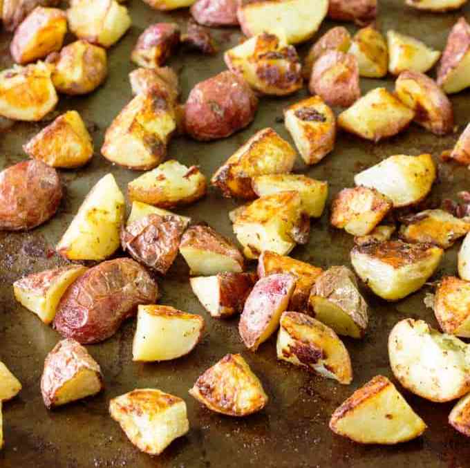  I decided to try salt and vinegar roasted potatoes.  They aren’t quite as intense as the potato chips, but they still provide that nice salty, tart flavor.  And, since they’re roasted in a little oil instead of deep fried, they’re a healthier option.