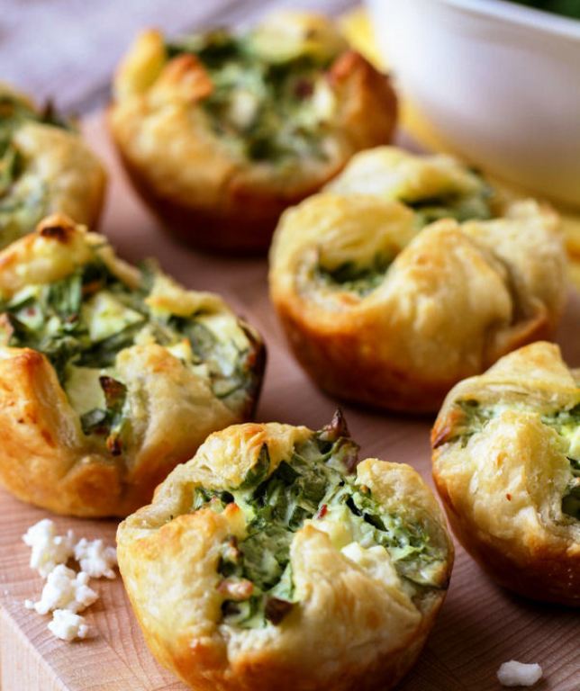 Buttery spinach puffs are cheesy and savory with pops of bacon. As you can imagine, they are a hit at parties