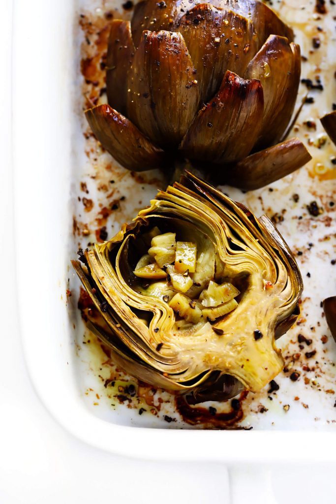 this truly is the most amazing roasted artichokes recipe. They’re easy to make, full of big and fresh flavors, and always a crowd fave!