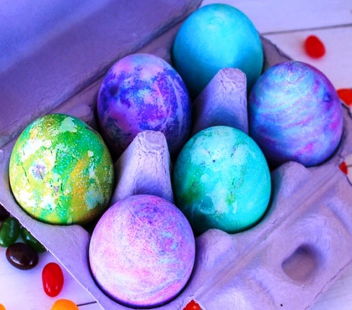 Dying Easter eggs with whipped cream seemed like an easy way to color eggs without the big mess of many other ways.