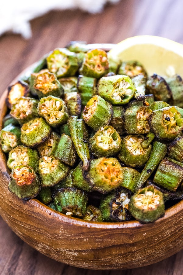 This is a simple, flavorful, and easy Baked Okra recipe. Seasoned with paprika, salt, and a pinch of cayenne, this okra makes a great snack or side dish.