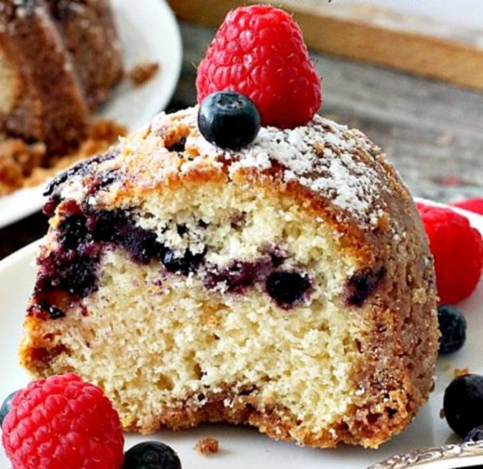 Blueberry Crumb Coffee Cake is so delightful. It has a fresh blueberry layer sandwiched between two cake layers and then topped with a crumb topping before baking.