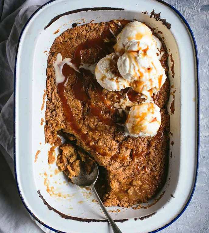 This Butterscotch Self-Saucing Pudding magically splits into two layers while baking; a soft spongy cake layer on top and a dark toffee sauce on the bottom.