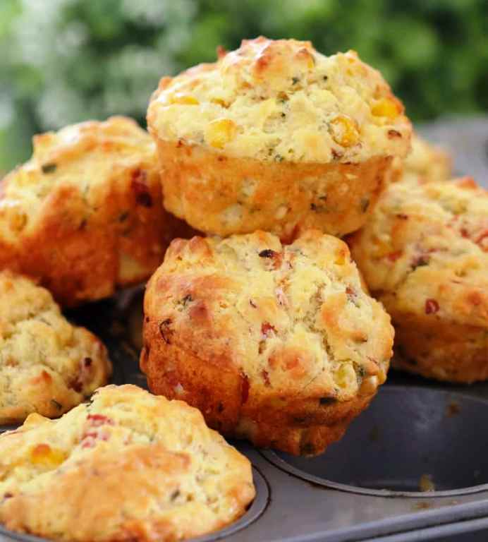 Savory ham, corn, cheese and chives muffins