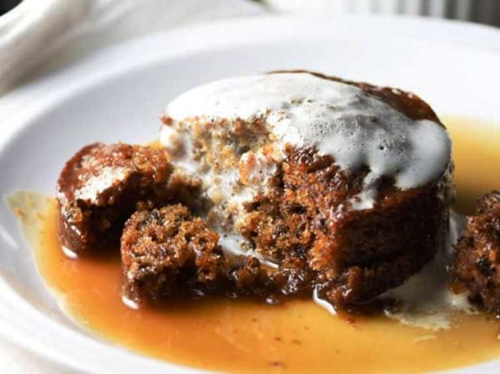 Fabulous British Sticky Toffee Pudding dessert with a moist, tender sponge cake coated in a buttery and luscious caramel sauce.