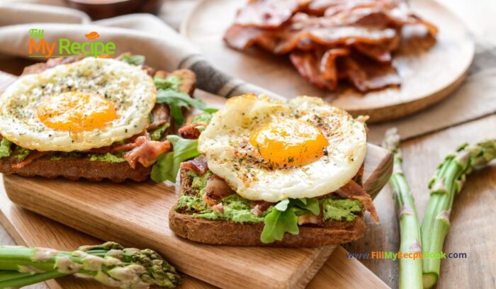 Toast Fried Egg Bacon and Arugula recipe idea for a breakfast or brunch meal. An easy no bake healthy recipe to make for two.