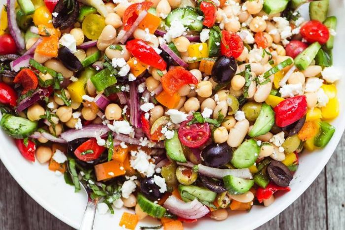 My colorful and crunchy Mediterranean Bean Salad is the perfect side salad you'll want to make up a big batch to keep in the fridge for quick and healthy lunches, it's packed with protein!