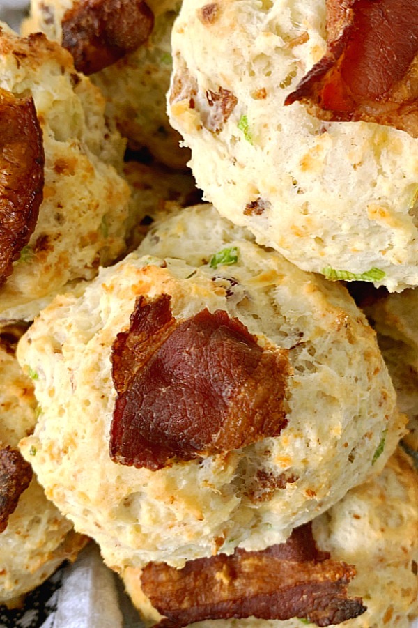 These Bacon Blue Cheese Scones are tender, tasty and easy to make. This recipe is an entirely hands-off process, using a stand mixer and cookie scoop to make the scones.