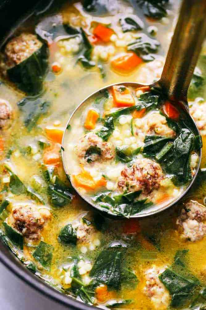Italian wedding soup is warm and comforting and filled with tender chicken meatballs, veggies, and acini de Pepe. This classic Italian soup will become an instant family favorite!